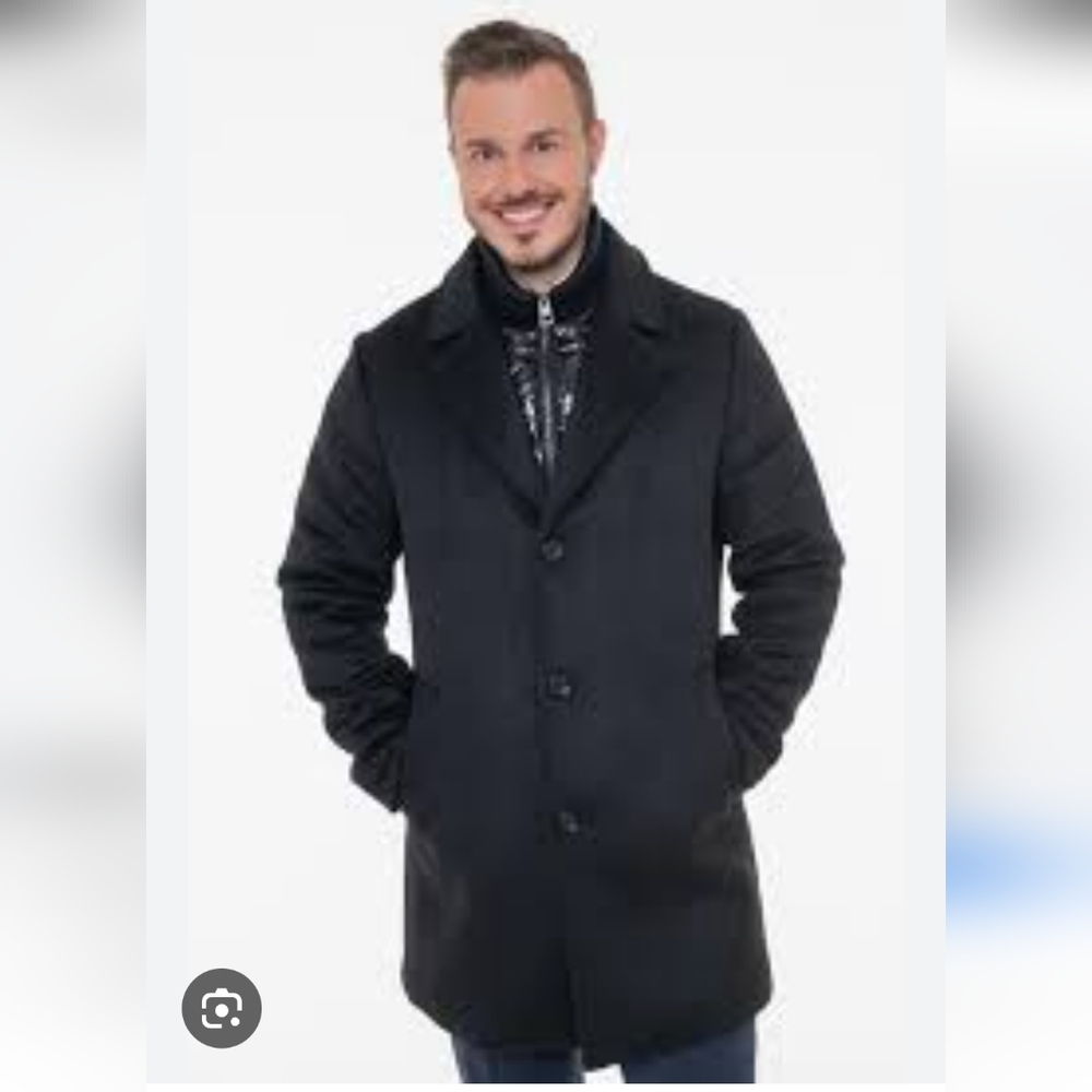 GUESS Men Blue Wool Blend Mantel Car Coat Removable Zip Bib Jacket Size Medium M